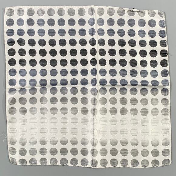 VINTAGE Silver Grey Circles Silk Pocket Square - Picture 1 of 4